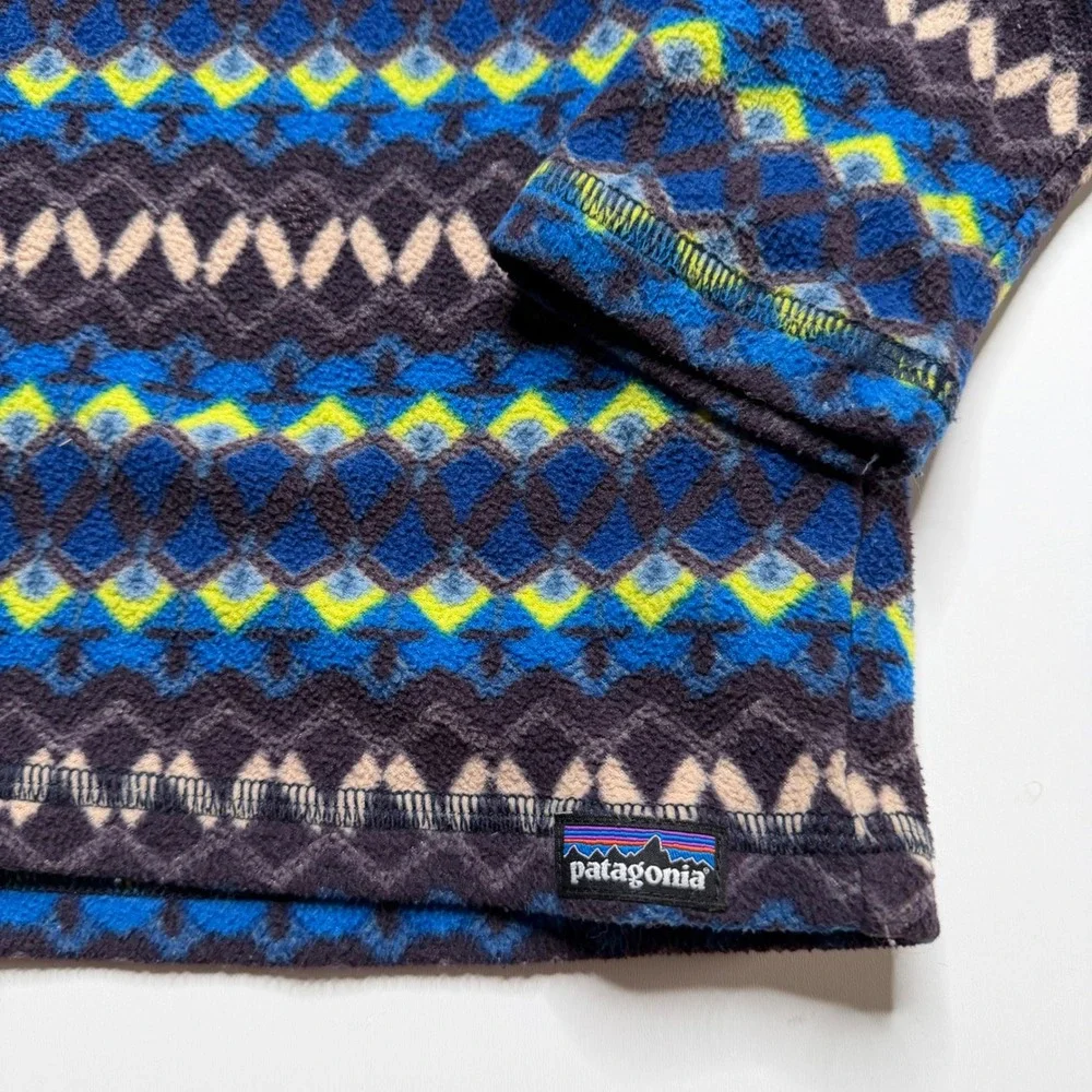 PATAGONIA Fleece Pullover Blue Geometric Fair Isle Micro D Kids 5T PLAY COND